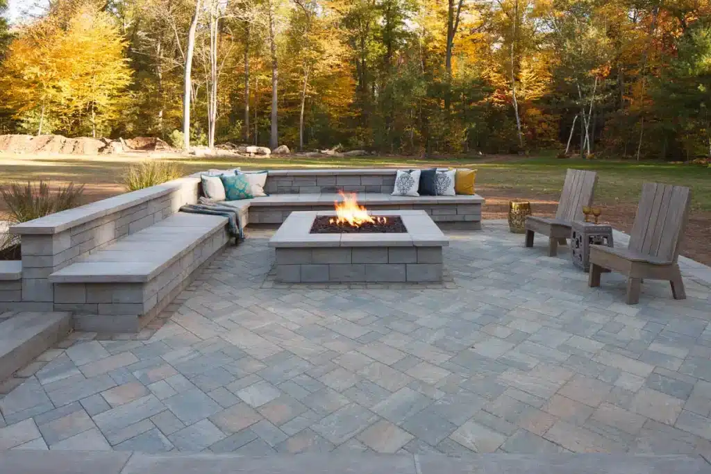 Modern concrete patio and backyard layout